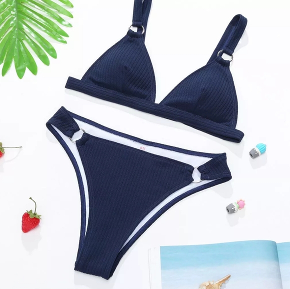 New Ribbed Triangle Bralette High Waist Bikini Set - Picture 5 of 9